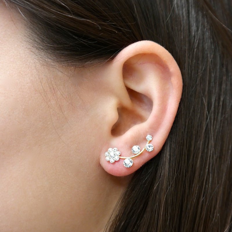 Brass Flower Ear Cuffs & Climber Earrings in Gold