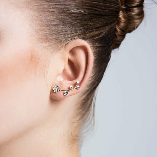 Brass Flower Ear Cuffs & Climber Earrings in Gold