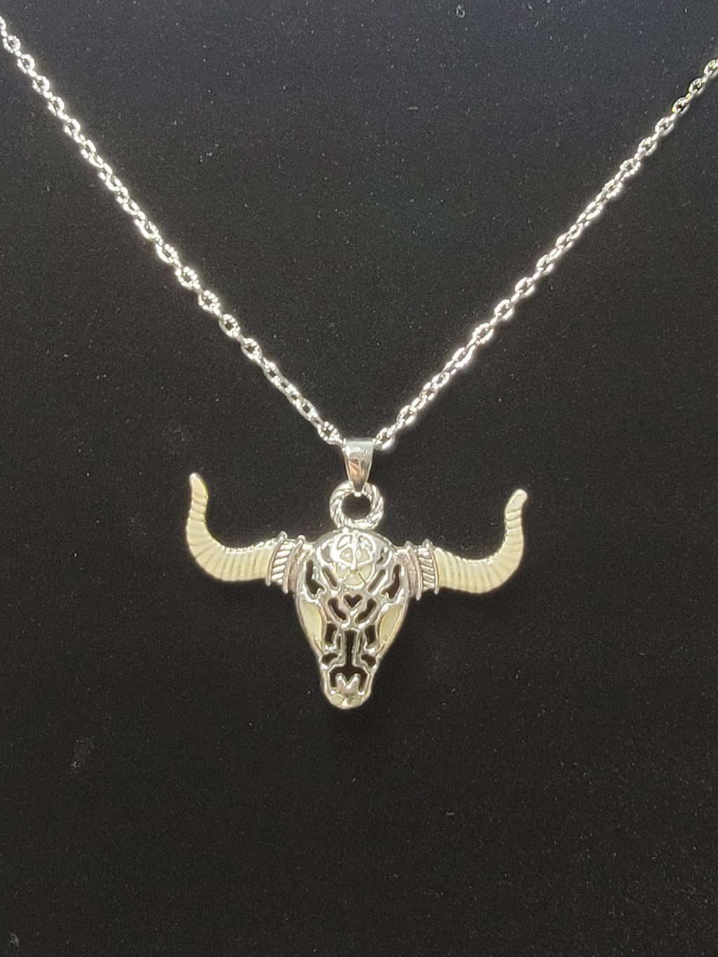 Glowing Bull Pendant Silver Necklace