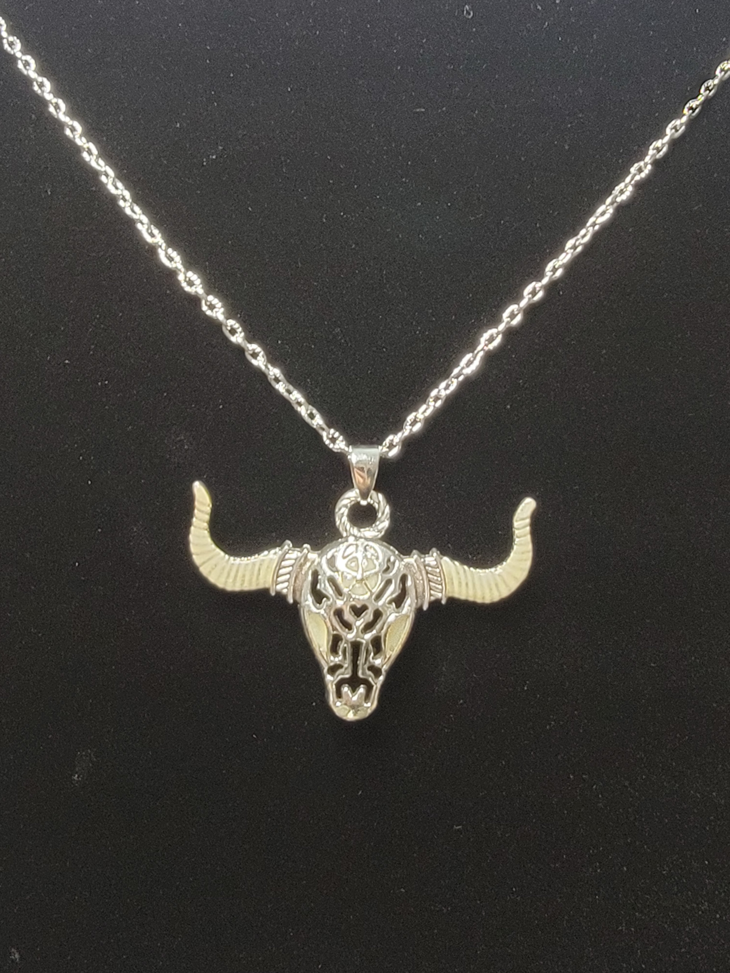 Glowing Bull Pendant Silver Necklace