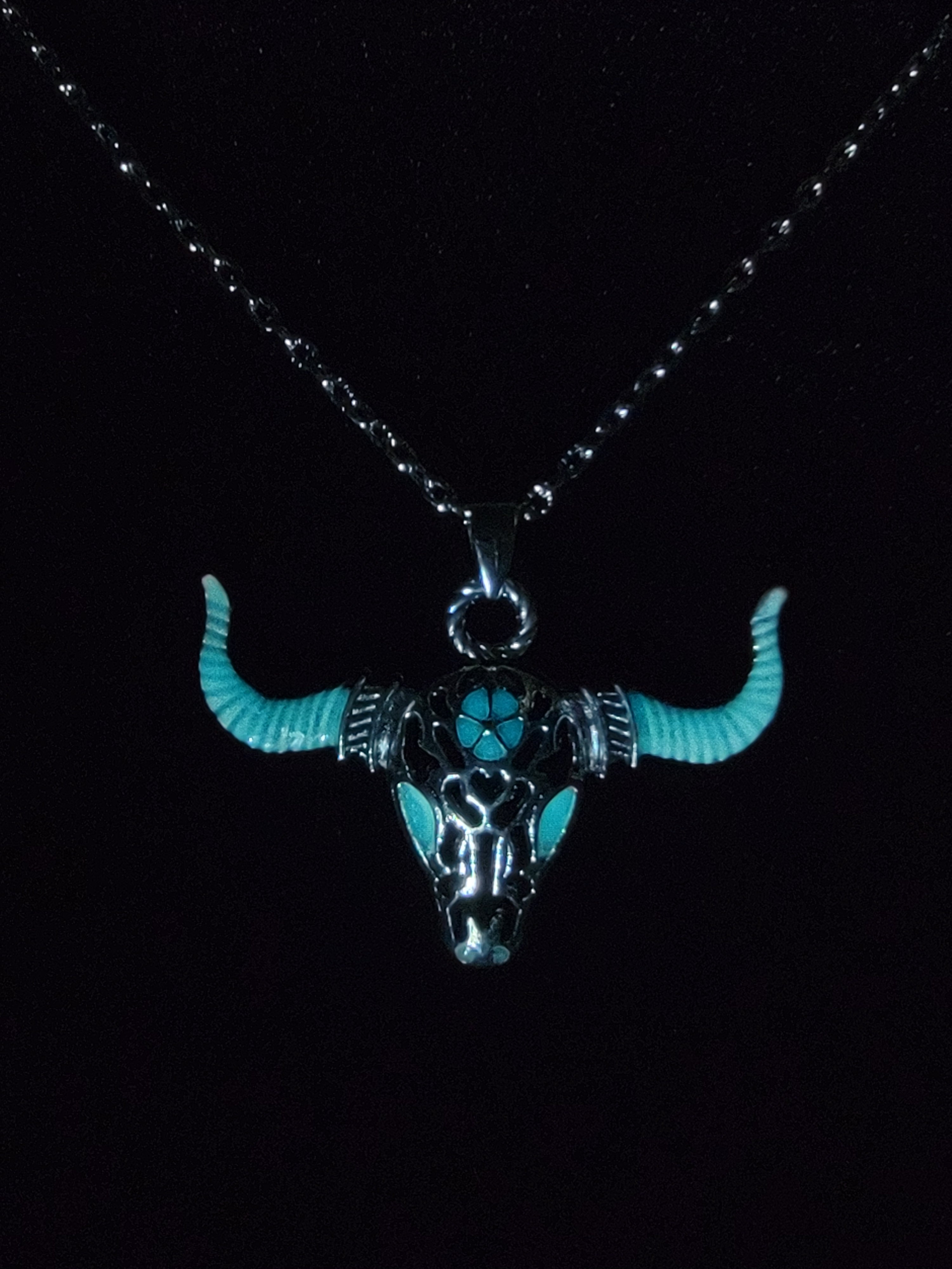 Glowing Bull Pendant Silver Necklace