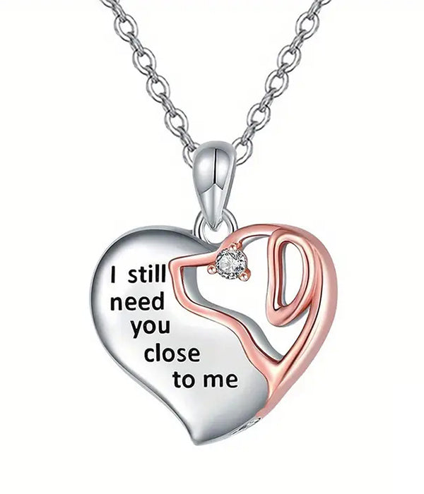 PET LOVERS THEME STAINLESS STEEL DOG AND HEART NECKLACE