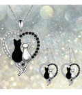 TWO CATS AND ONE HEART PENDANT NECKLACE