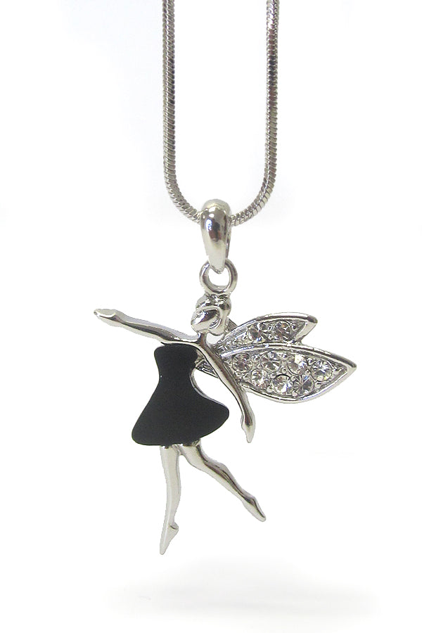 WHITEGOLD PLATING CRYSTAL AND ACRYL DECO FAIRY PENDANT